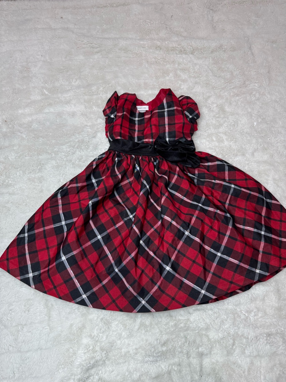 Bonnie JeanRed Plaid Holiday Dress for Girls with Black Sash